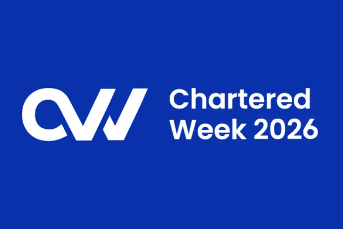 Chartered Week 2026 logo with 'CW' letters on a deep blue background.