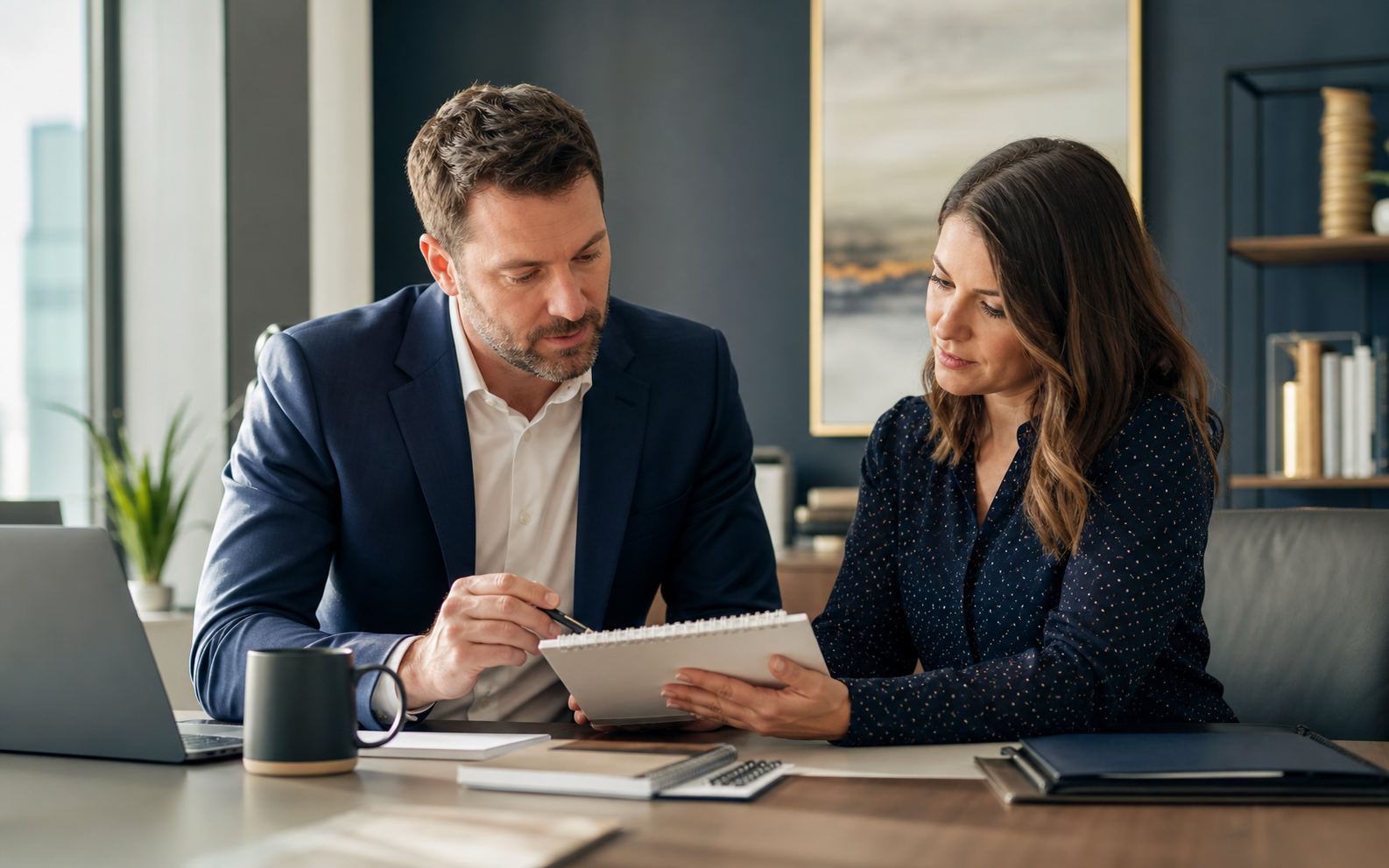 Sales professionals preparing for a client conversation